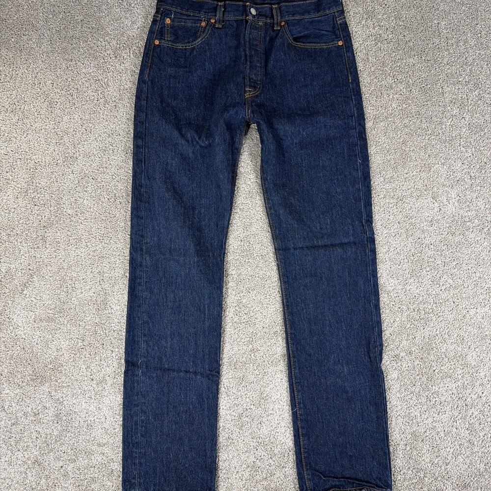 Levis 501 Jeans Men 33x34 Dark Blue Button Fly Denim Straight Leg 00501-0115
